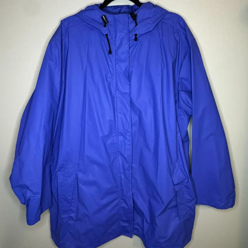 Lands' End Women's Hooded Rain Jacket Blue Plus Size 2X